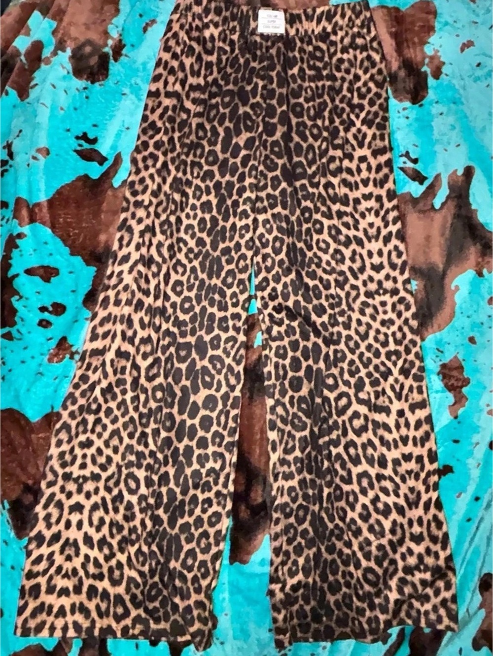 SHEIN Tall Leopard Print Stretch Waist Wide Leg Pants Wide Leg Pants Large